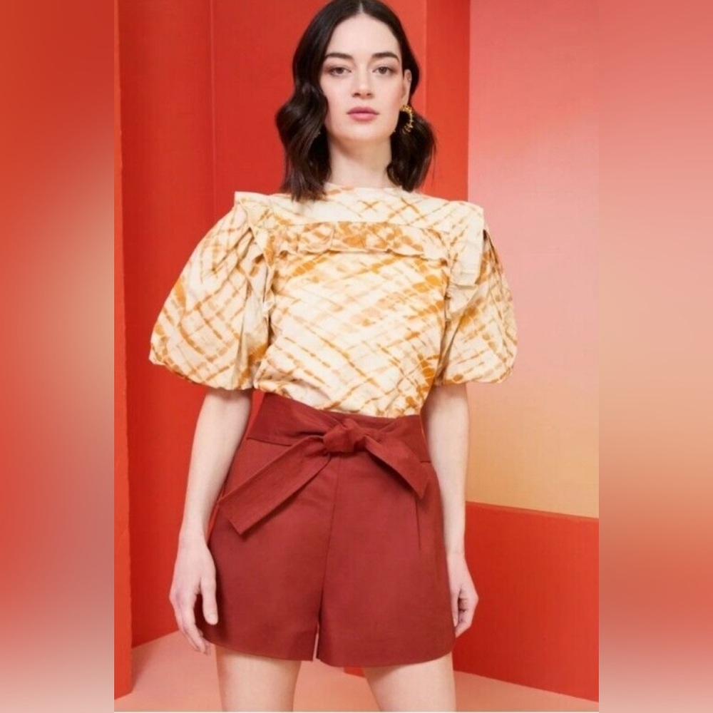 $178 NEW Marie Oliver Pixie High Rise Shorts Tie Waist Brick Red Clay 8 NWT